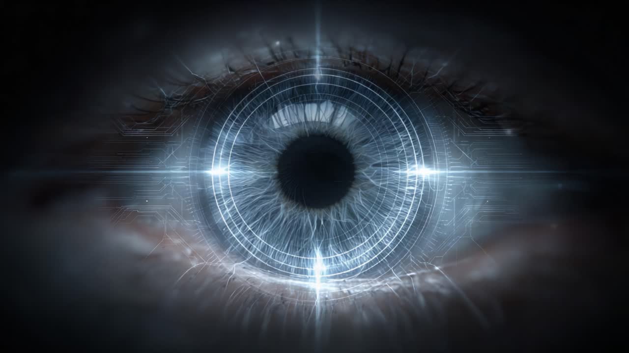 An Intricate Close-Up of a Futuristic Eye Design Featuring Glowing Details and Complex Patterns Illuminating the Surface, Symbolizing Vision and Technology