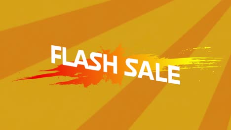 animation of flash sale text over geometric shapes over color splash against sunburst