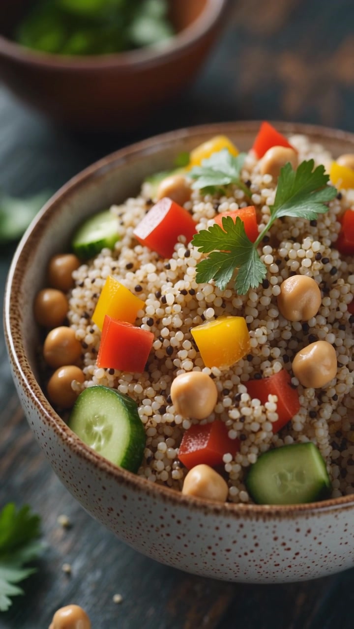 Bol de salade de quinoa fraîche avec des légumes et des pois chiches