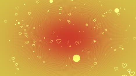 circular pattern of dotted hearts on bright yellow background