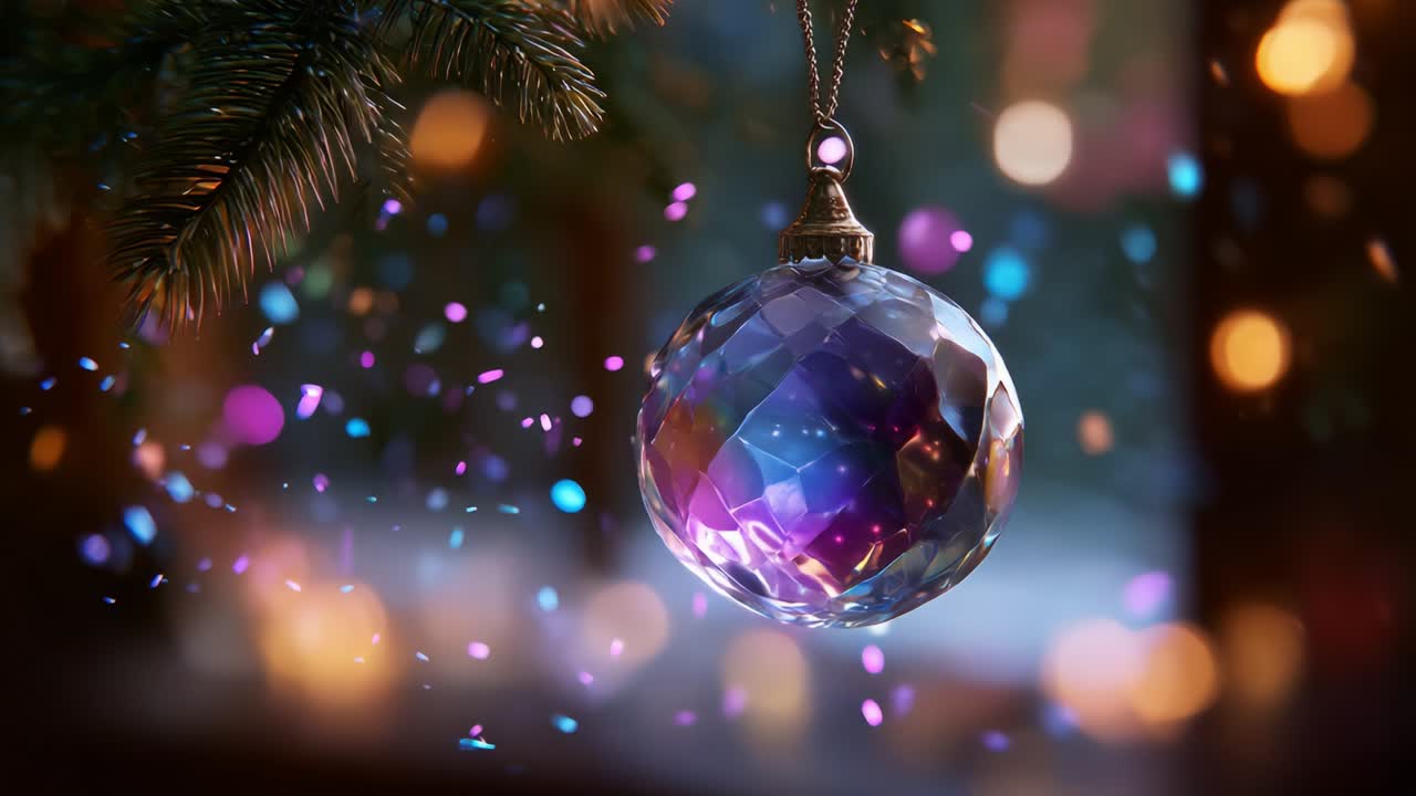 A Stunning Close-up of a Sparkling Christmas Ornament, Capturing the Play of Light and Color in a Festive Setting, Surrounded by Glimmering Confetti and Softly Blurred Bokeh Effects for a Magical Holiday Vibe