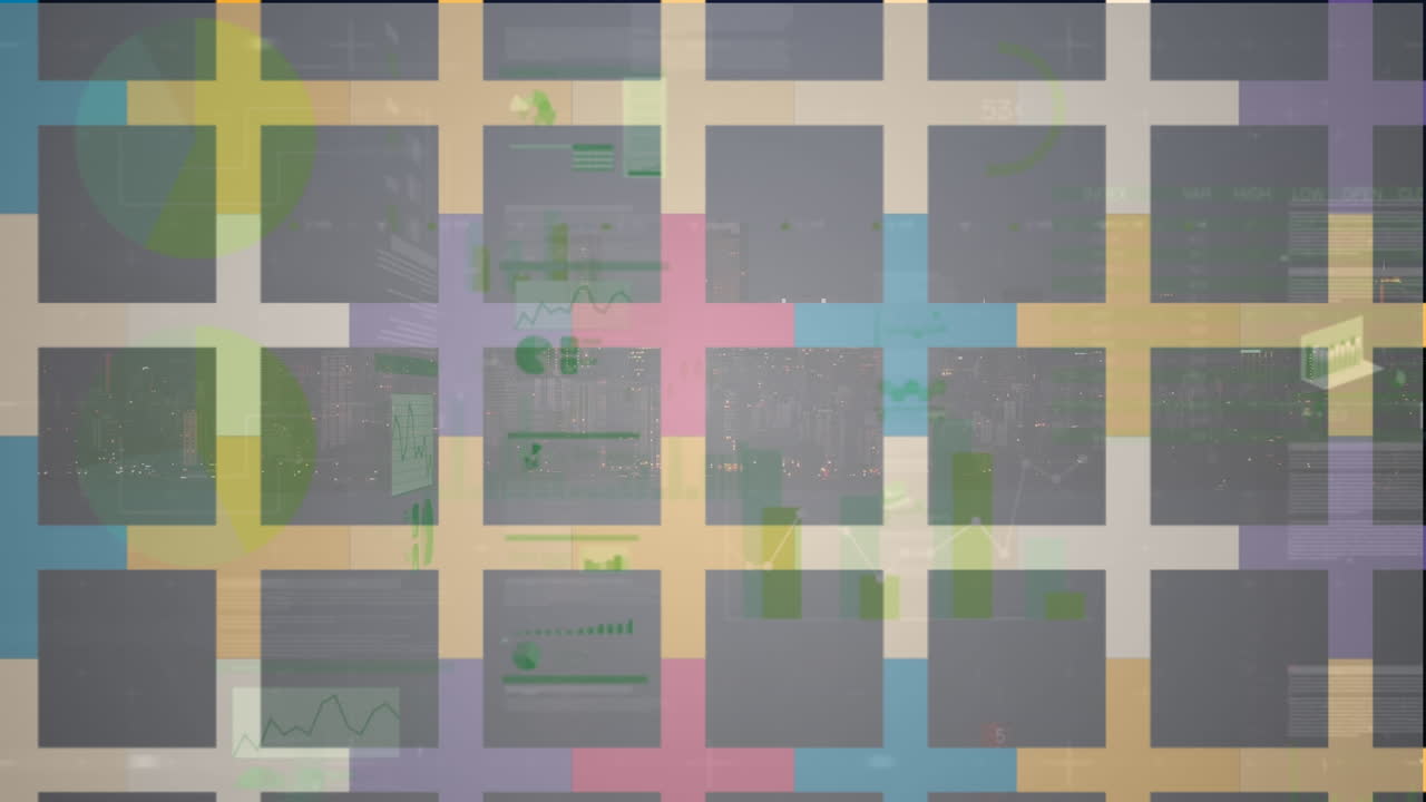 白い背景の金融データ処理と正方形のアニメーション