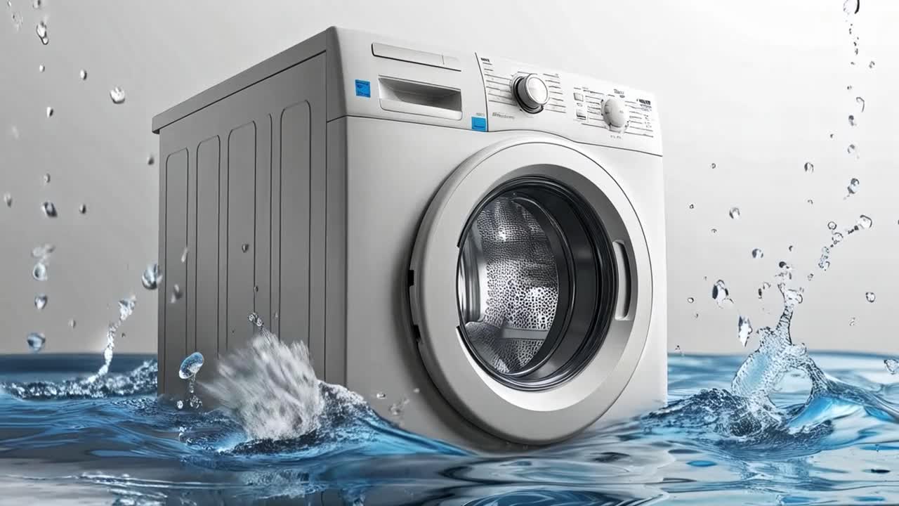Washing Machine Submerged in Water with Splashes