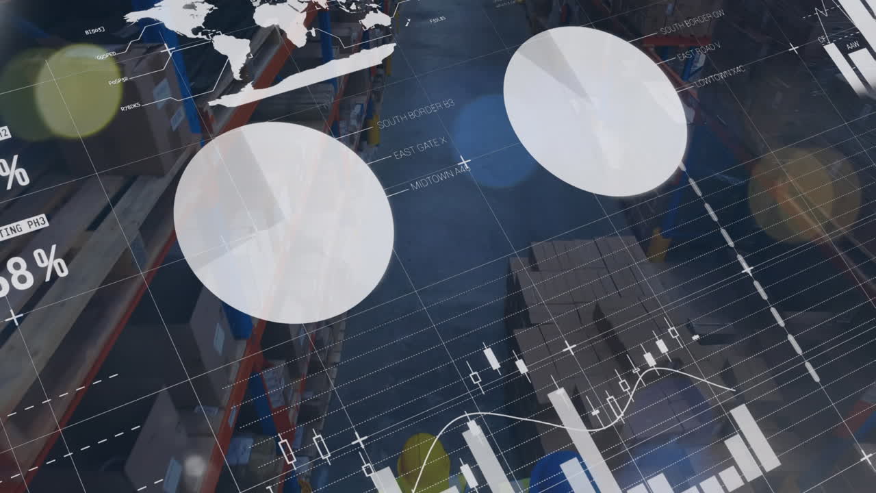 백인 남성 창고 노동자에 대한 그래프와 금융 데이터의 애니메이션