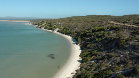 Beautiful-Beach-Scenery-In-Kraalbaai,-West-Coast-National-Park,-South-Africa---aerial-shot