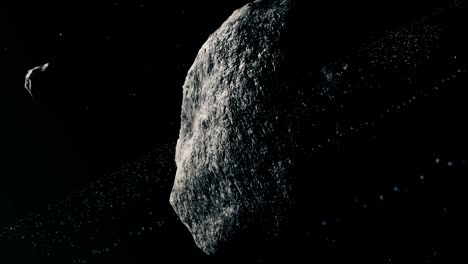 large asteroid rotating with small cosmic derbies in the orbit