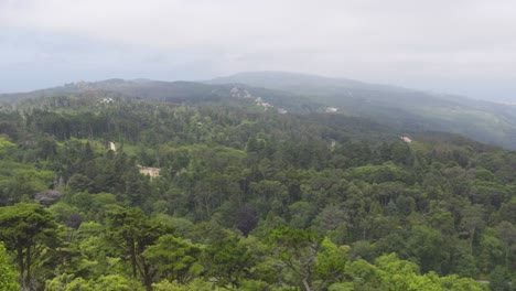 vista panorámica de las brumosas y exuberantes montañas de sintra desde lo alto
