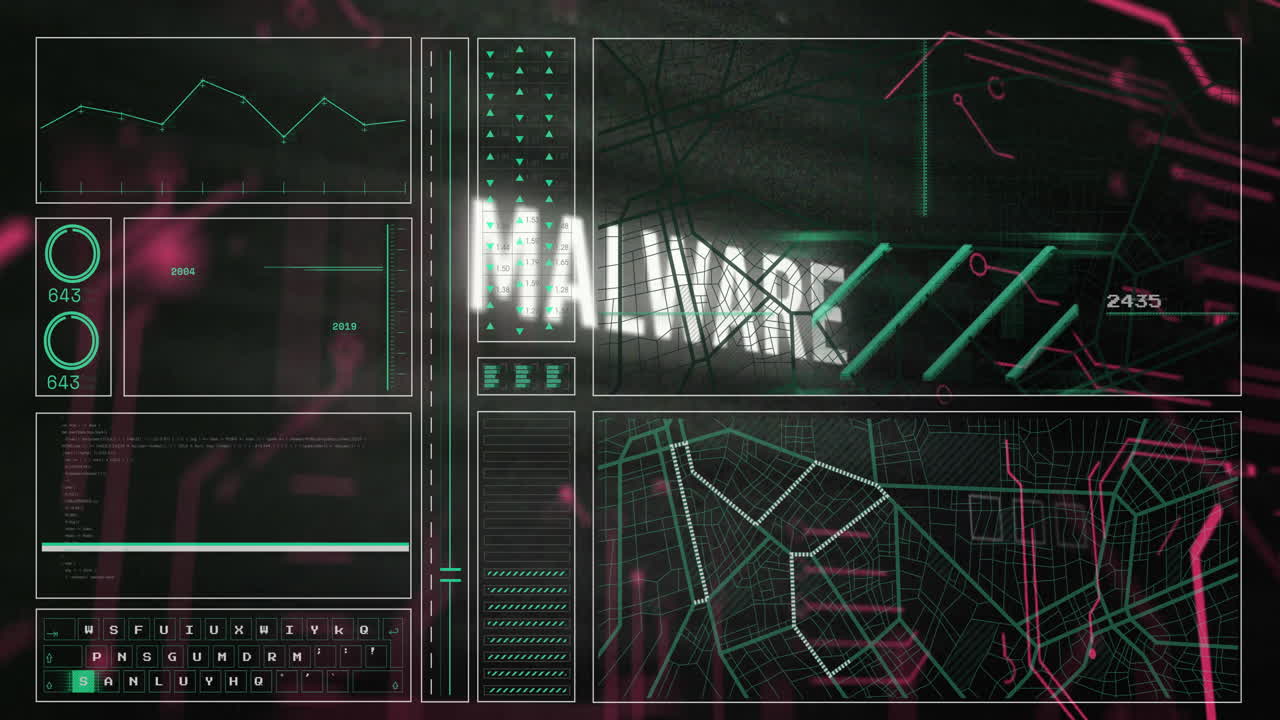 Showing malware alert with graphs, digital interface displaying data analysis