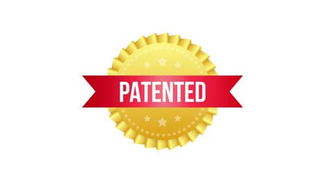 gold patented label on red ribbon on white background. motion graphics.