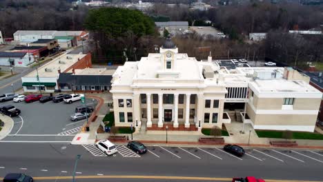 mocksville north carolina court house reverse aerial with court house centered