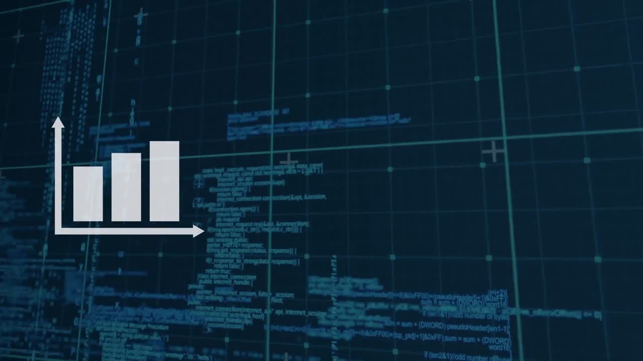 Digital animation of graphs over grid network against data processing on blue background