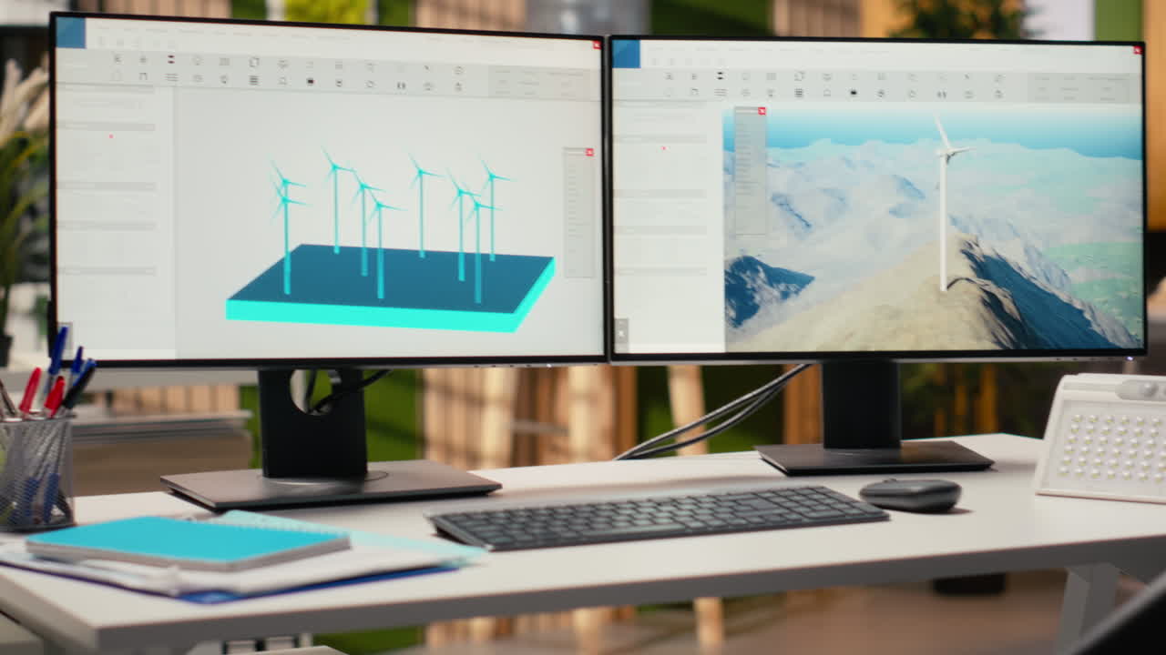 Wind Turbine Simulation On Pc Screens In Research And Development Office
