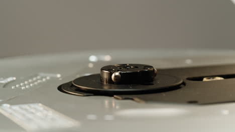 vintage cd music player close-up. using portable music player for listening with compact disc