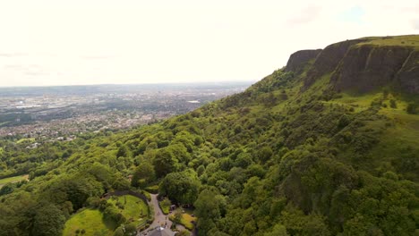 Aerial-shot-of-Cavehill,-Belfast-on-a-sunny-day