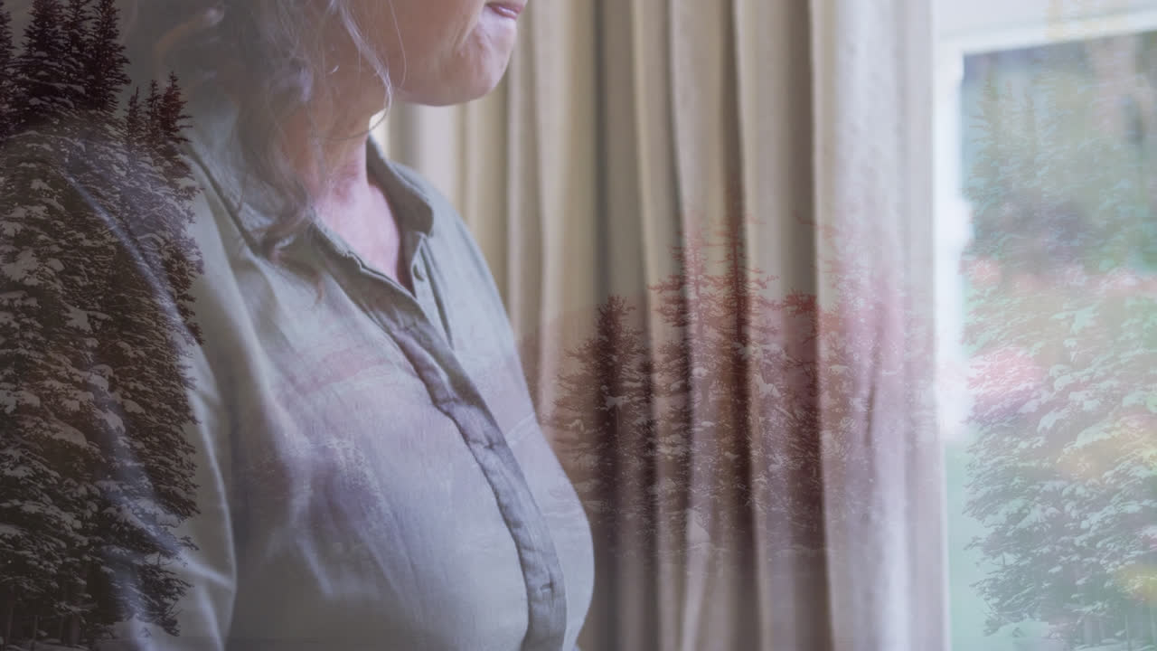 카우카스 여성 위의 겨울 풍경의 애니메이션