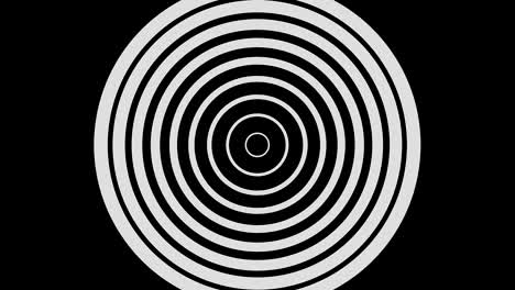 graphic object in black and white with stroboscopic and hypnotic effect, which rotates clockwise decreasing the size from full screen to disappearing in the center, in 16: 9 video format