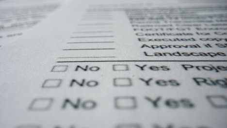 empty paper questionnaire closeup. unfilled checklist with places for checkmarks