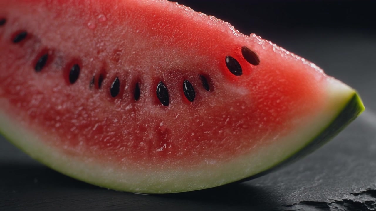 Fetta fresca di anguria matura su una superficie di ardesia scura