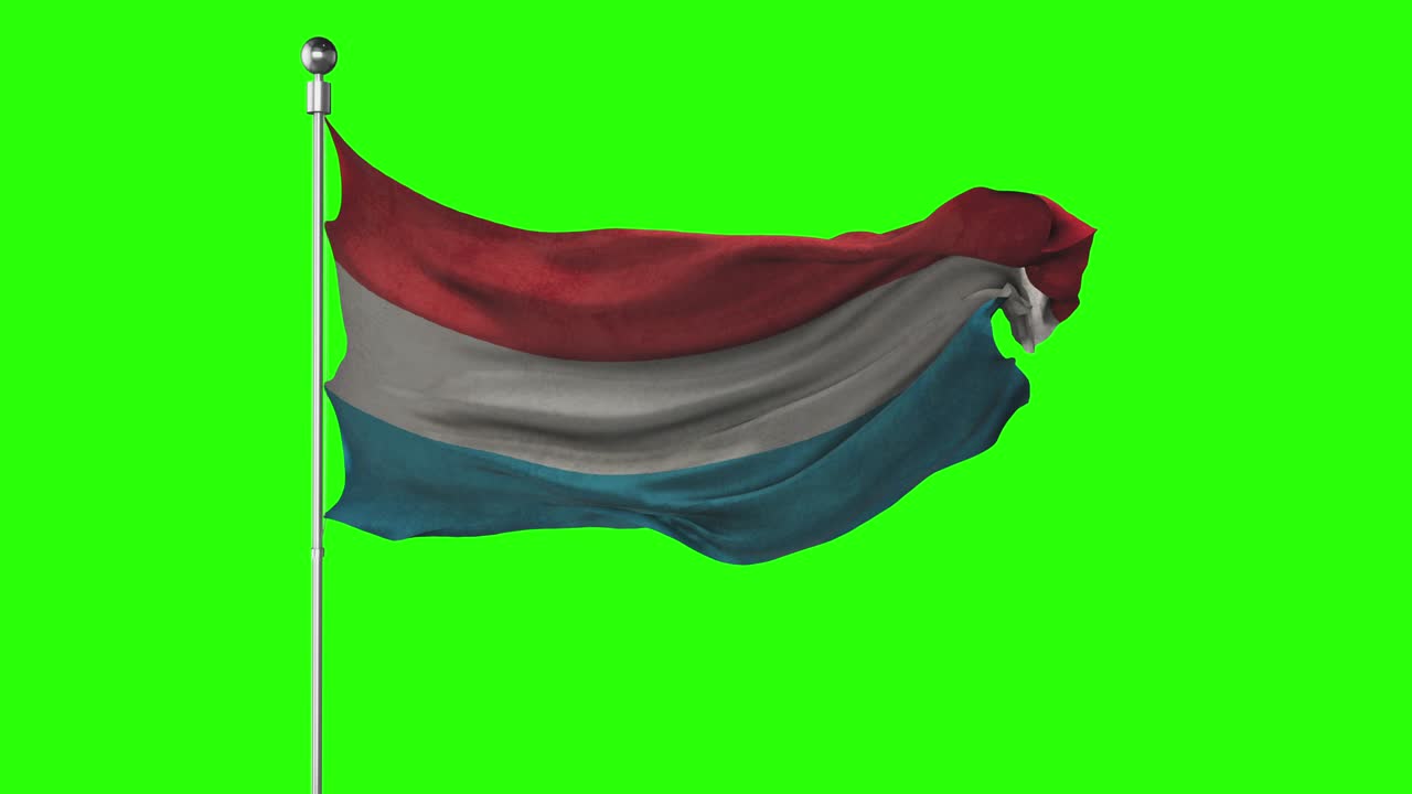 녹색 화면에서 흔들리는 룩부르크 국기. 크로마 키 애니메이션. 룩버그 정치 일러스트레이션