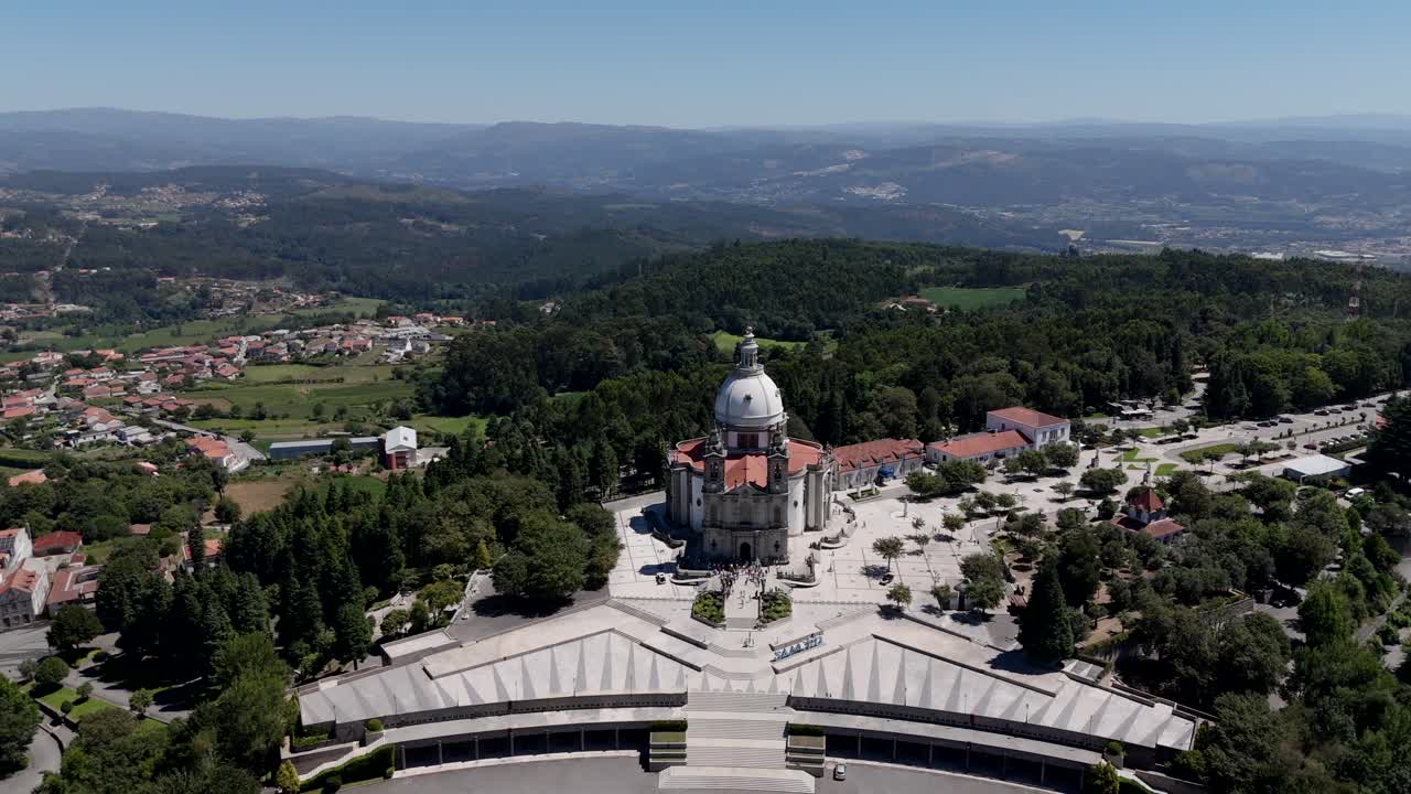 Santuario do Sameiro in Braga with vast mountainous landscape in the backgroun