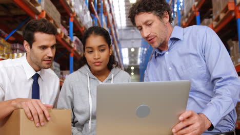 warehouse workers working together