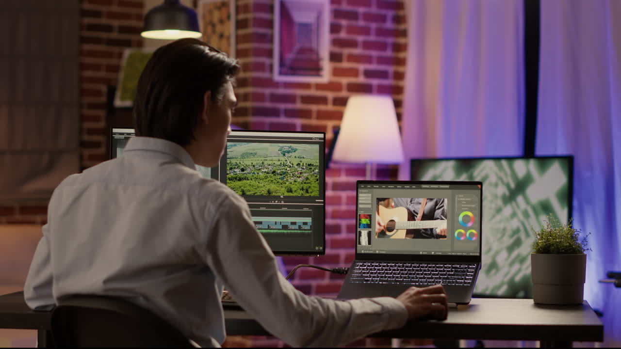 Man Video Editing on Computer