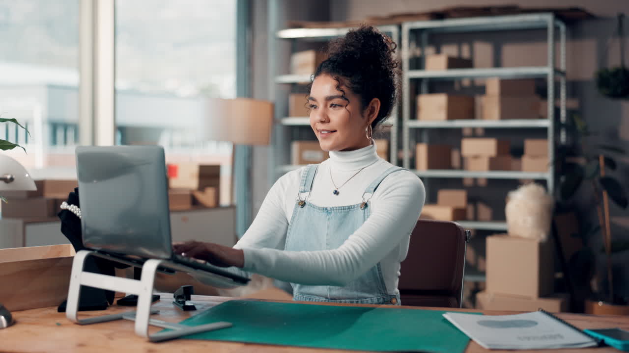 Happy Female Entrepreneur Managing Her Online Business