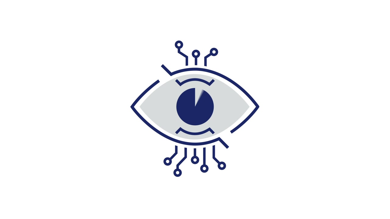 Animated Digital Eye Icon with Circuit Board and Data Processing