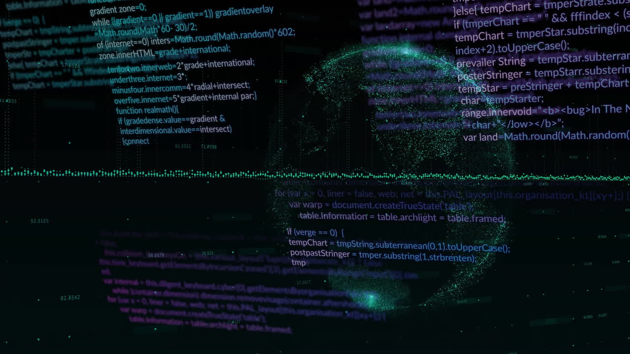 Animation of data processing with globe on black background