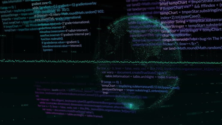 Анимация обработки данных с глобусом на черном фоне