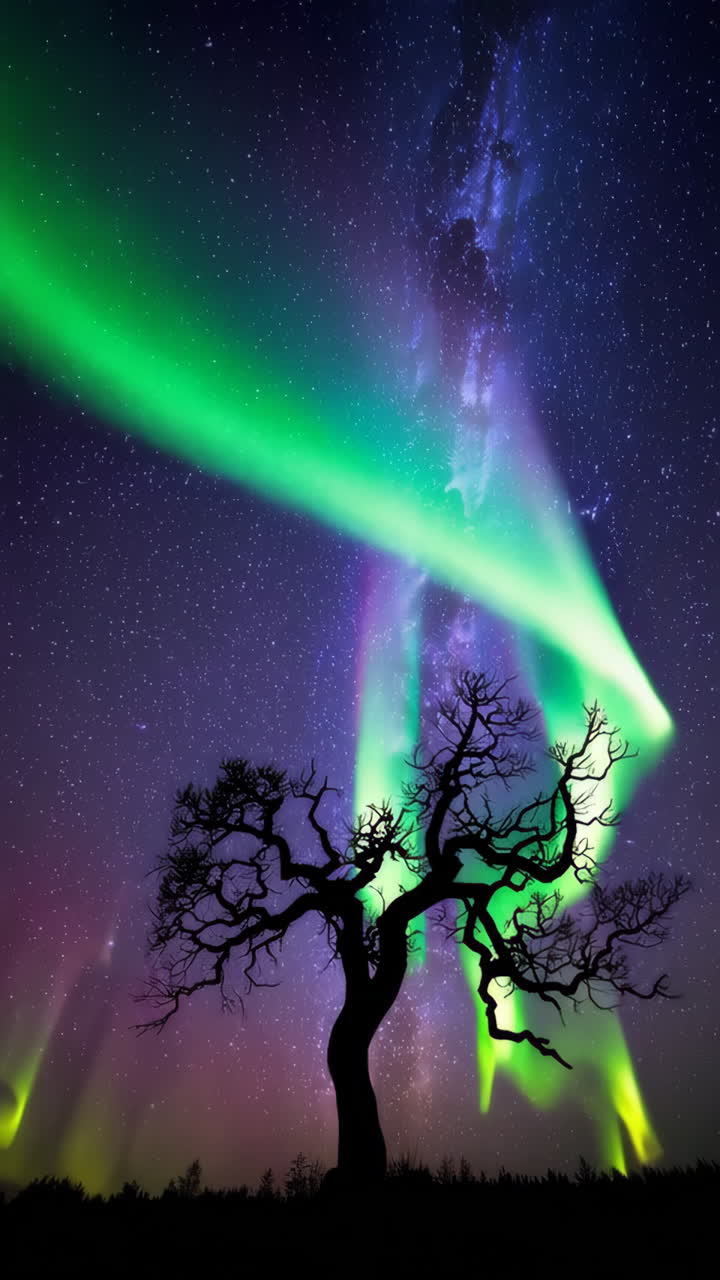 Aurora Borealis with Silhouette Tree