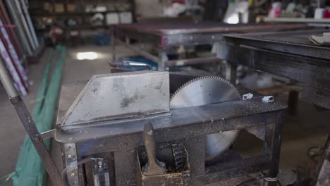 a circular saw in an industrial workshop