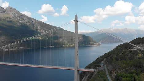 the hardanger bridge , suspension bridge across eidfjorden norway