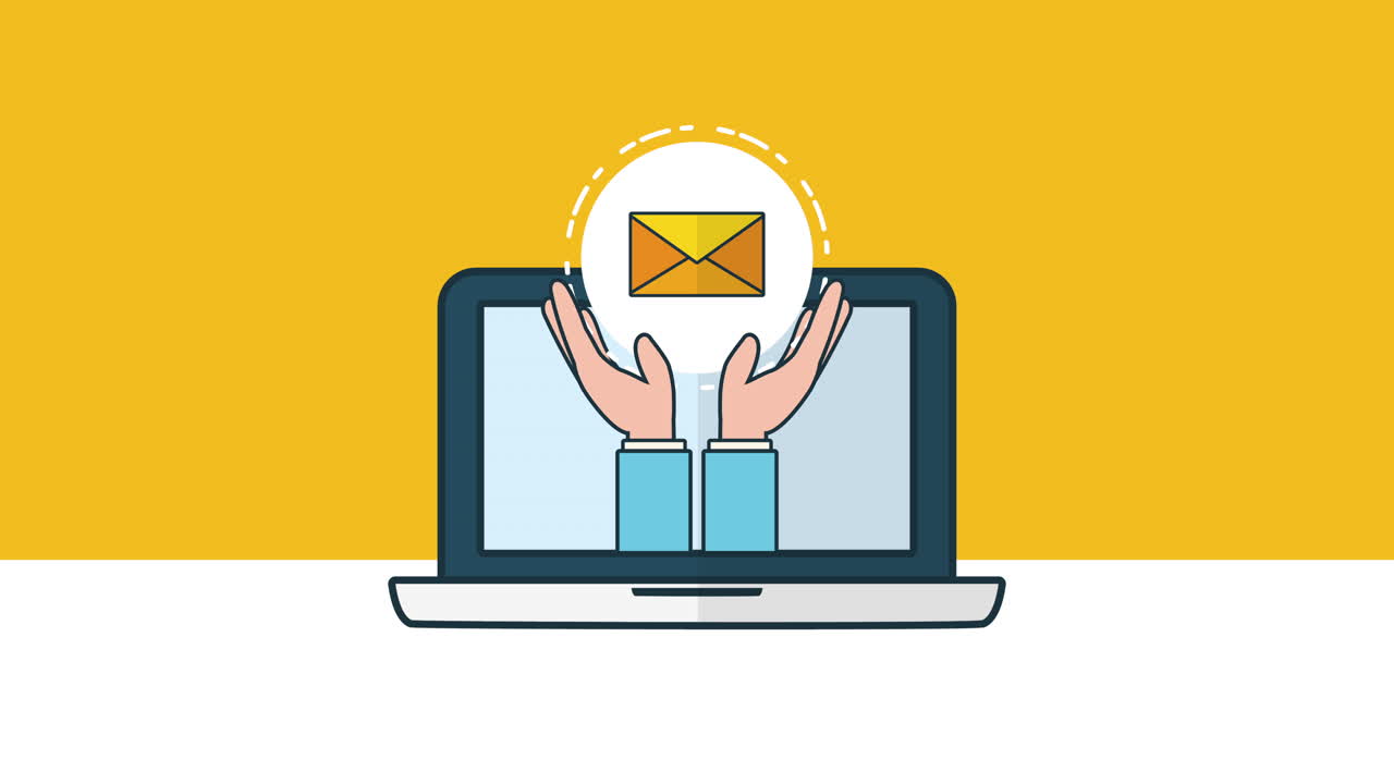 laptop computer device with hands and envelope