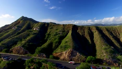 aerial shot of iconic diamond head crater in honolulu hawaii