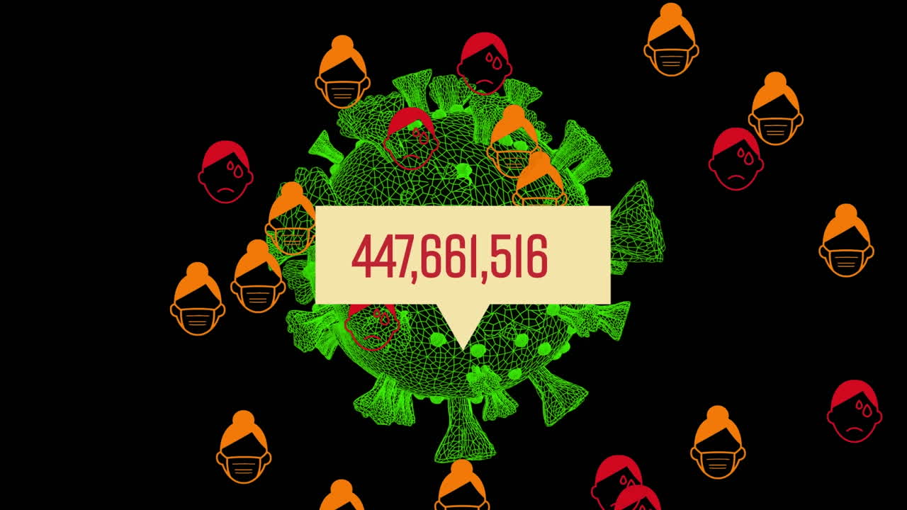 texto de infección por covid-19 con casos en aumento sobre mujeres que usan iconos de máscara facial y celda de covid-19