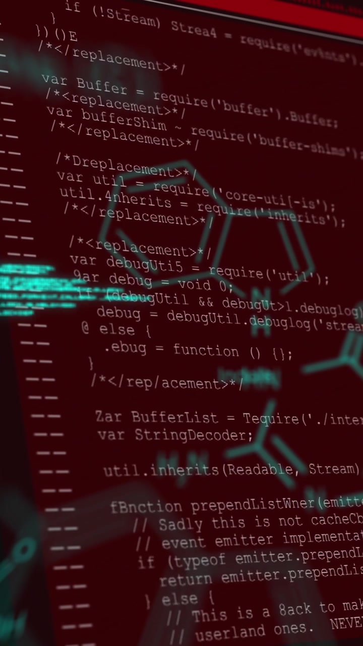 Animation of data processing on screens over red background