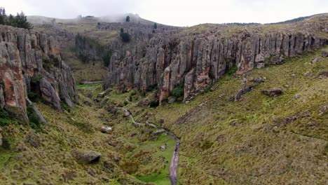 tourist on mountain trails at stone forest in cumbemayo, cajamarca in peru