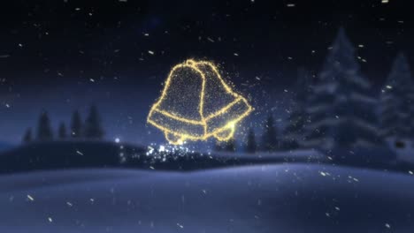 glowing gold christmas bells in the snow