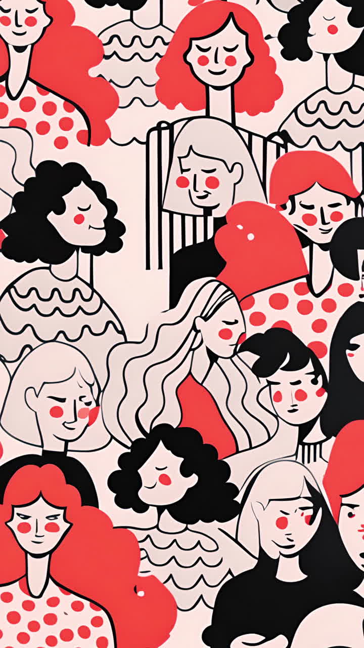 Various people in abstract illustration with vibrant colors and dynamic shapes