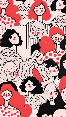 various people in abstract illustration with vibrant colors and dynamic shapes