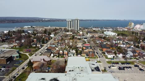 aerial shot of industrial area of hamilton in the spring