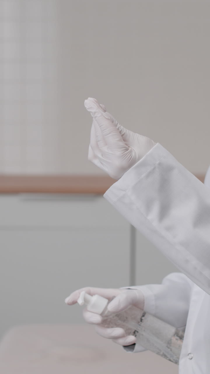 Medical professional using hand sanitizer