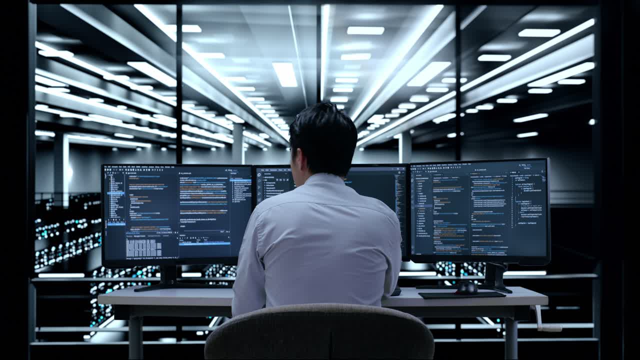 Software Developer Working in a Data Center