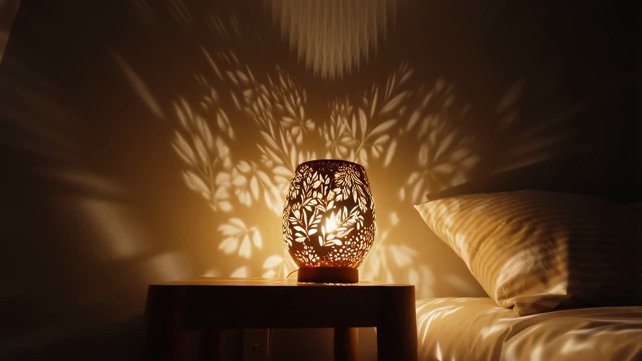 Cozy Bedroom Ambiance with Decorative Lamp Shadow Patterns
