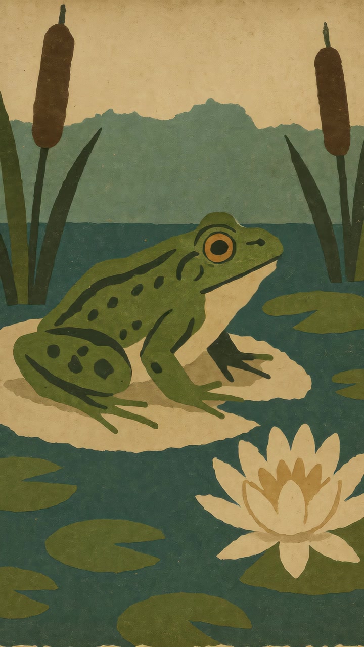 Animated Illustration of a Frog Sitting on a Lily Pad