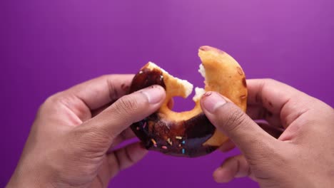 chocolate donut being eaten