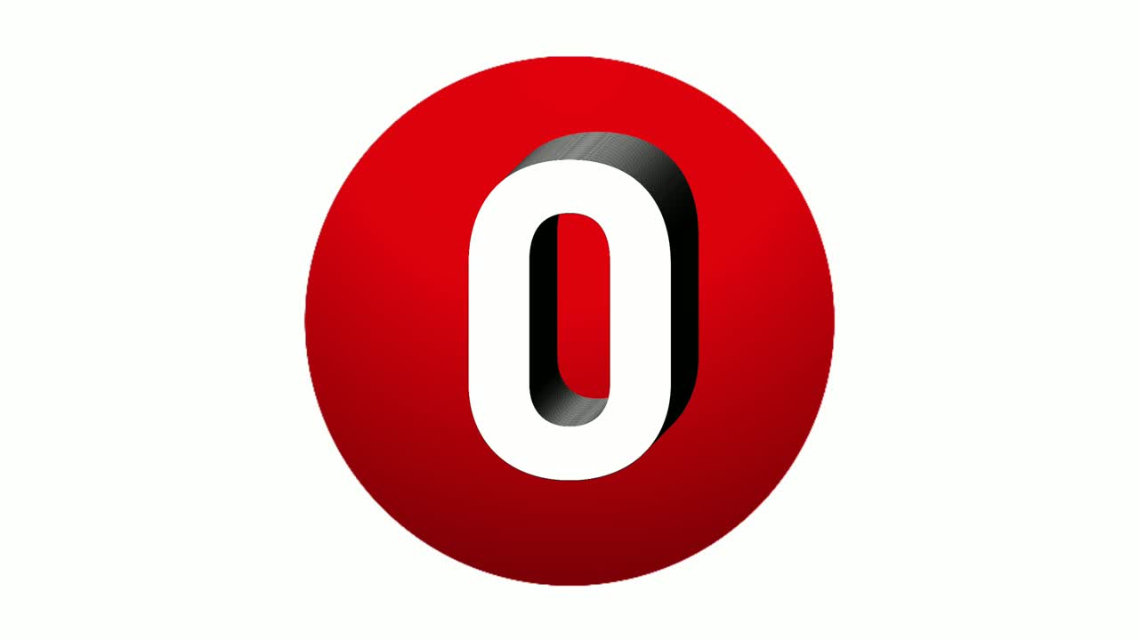 3D Number 0 zero sign symbol animation motion graphics icon on red sphere on white background,cartoon video number for video elements