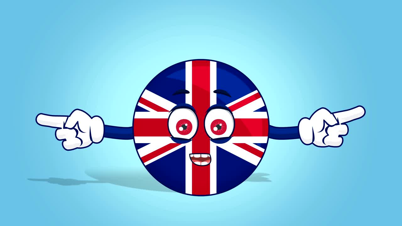 Desenho Animado Grã-Bretanha Reino Unido Ponteiro Duplo Feliz Falando com Animação Facial com Máscara Alfa