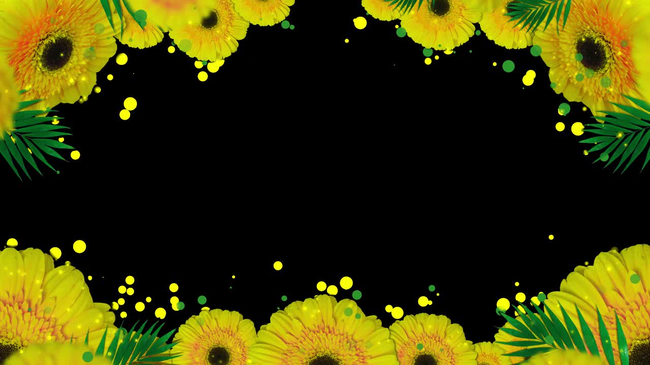 flores amarillas con hojas tropicales en el marco